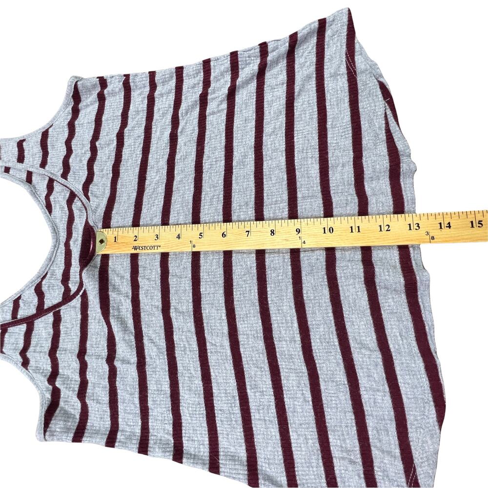 Divine Doll Gray Burgundy Striped Stretch Tank Top No Size Tag, w/ Measurements - Picture 7 of 7